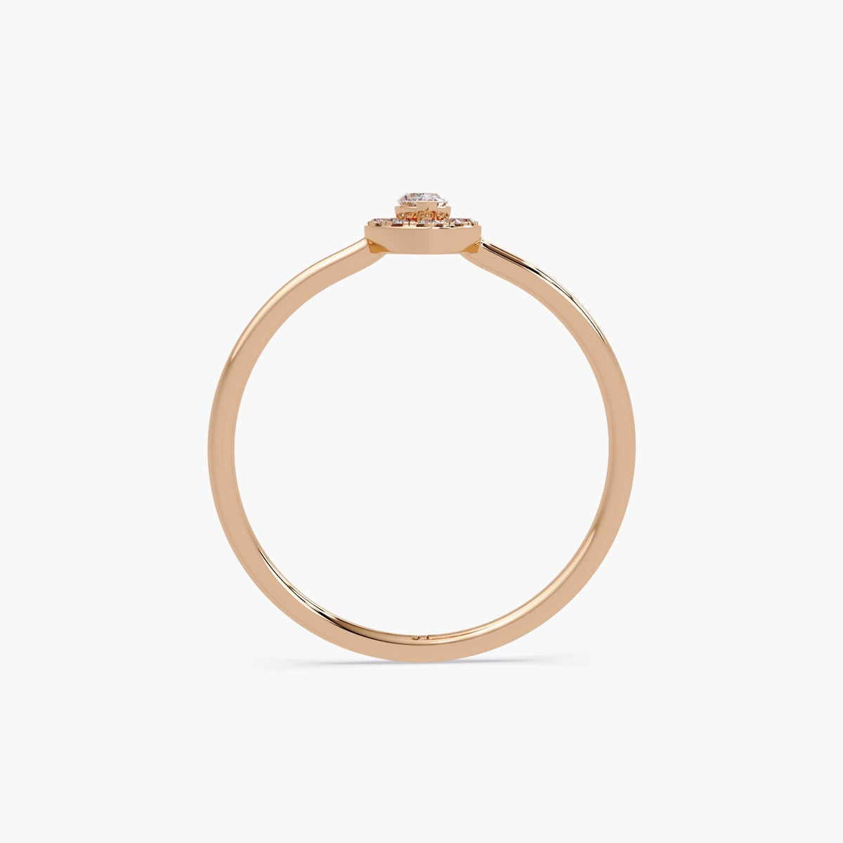 14K rose gold navette halo ring with lab-grown diamonds, slim 1.3mm band and low-profile marquise setting
