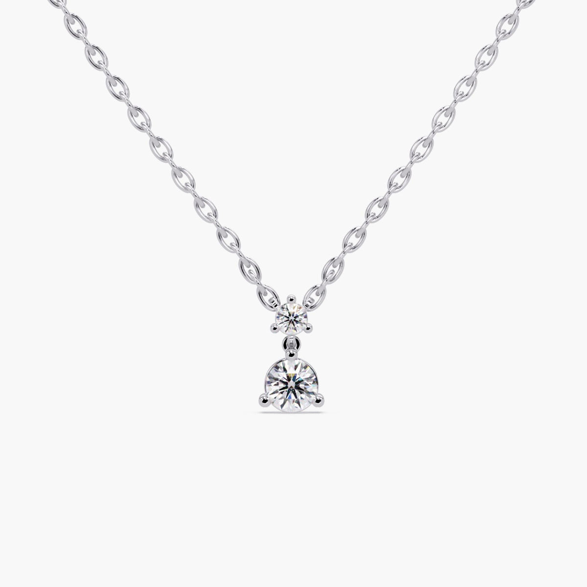14K white gold two-stone diamond pendant necklace with lab-grown diamonds on adjustable cable chain