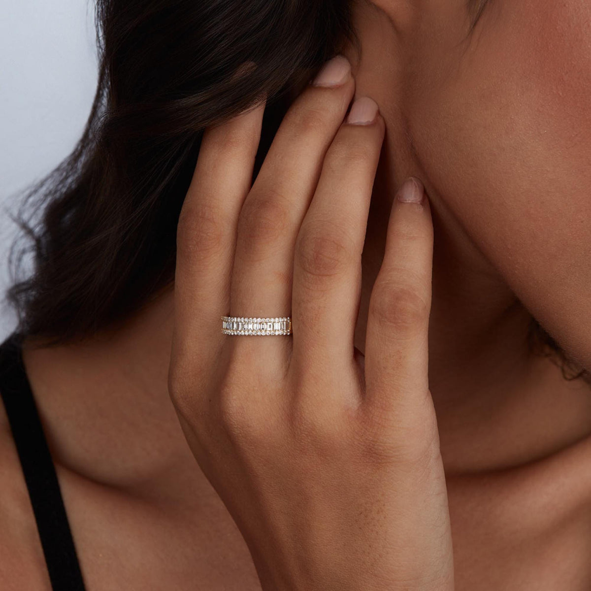 Baguette Lab Grown Diamond Ring: 14k Gold Half Eternity Band for Wife (0.60 Ct)