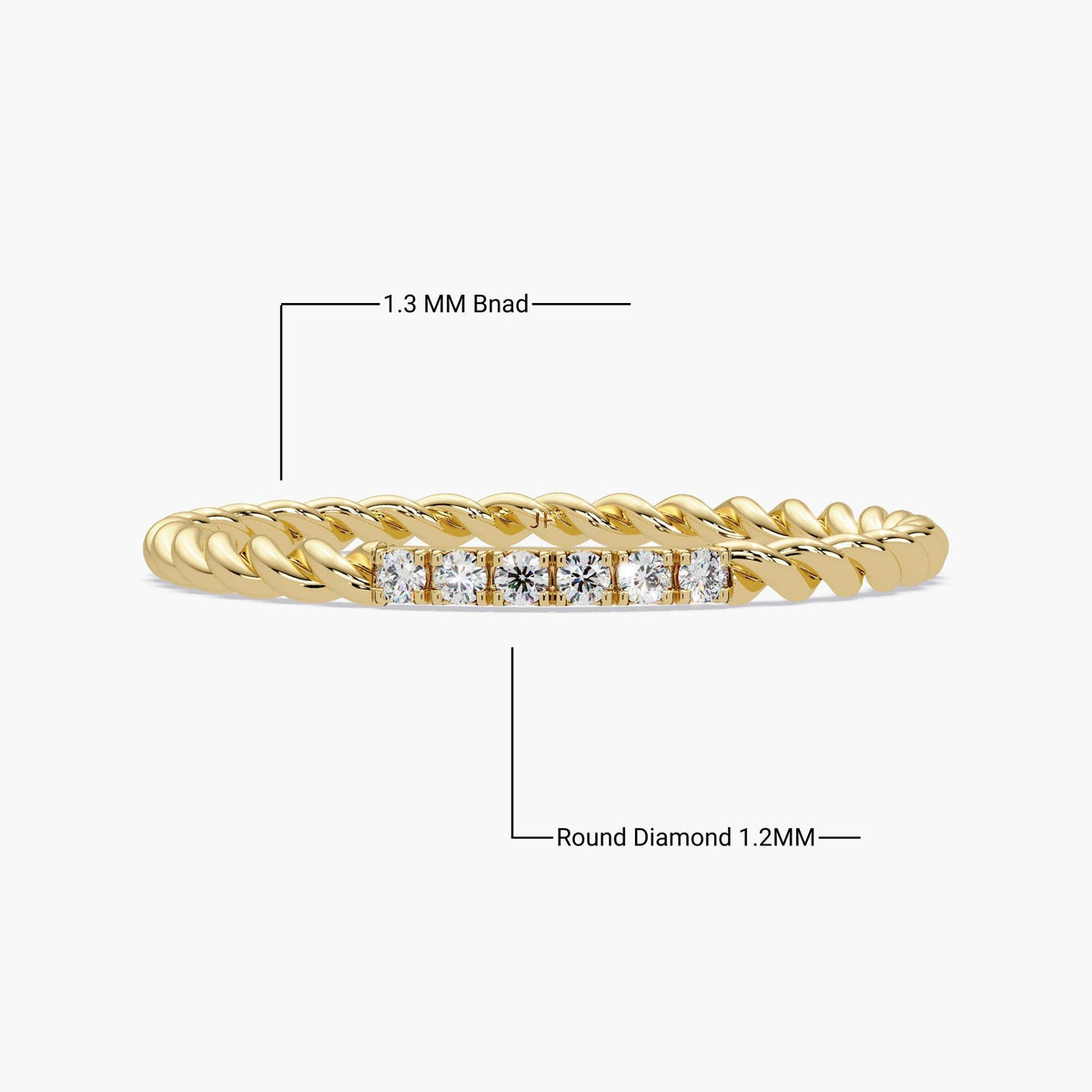 Minimalist gold rope ring with six natural diamonds, anniversary jewelry gift