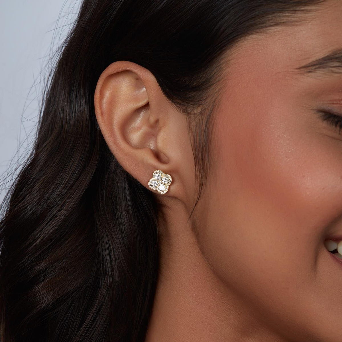1Ctw Lab Grown Diamond Clover Cluster Earrings 14K Gold Diamond Cluster Stud Earrings Diamond Flower Earrings Luxury Everyday Fine Jewelry