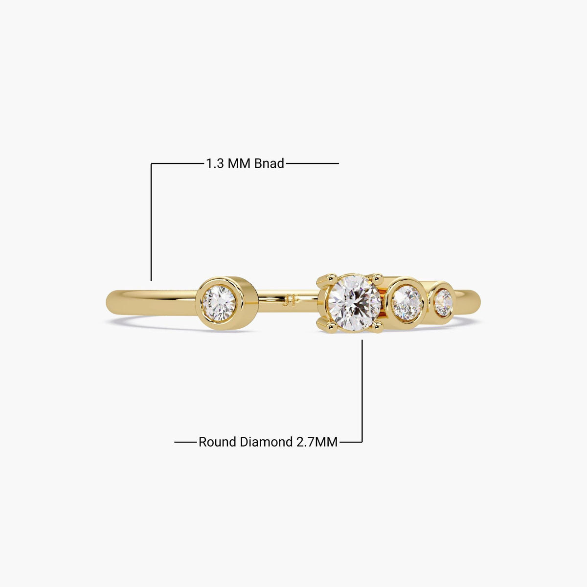 Adjustable gold diamond cuff ring with 1.3mm band
