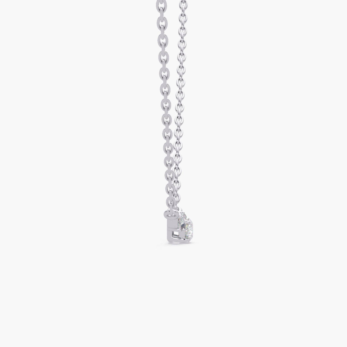 14K white gold three stone necklace showing oval lab-grown diamond center in secure prong setting with pear accents, minimalist pendant design highlighting fine craftsmanship, perfect diamond jewelry gift for her or bridal layering necklace.