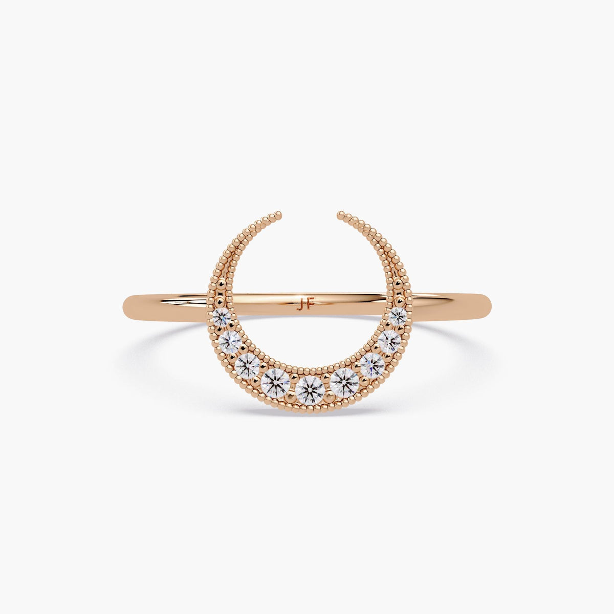 14K Gold Diamond Crescent Moon Ring: Celestial Statement Band