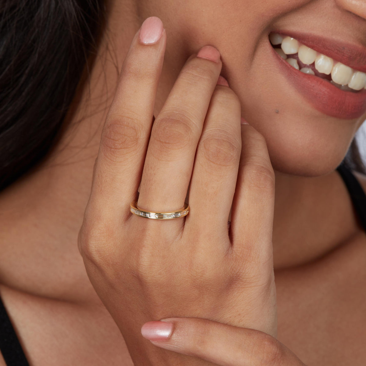 14K Gold Baguette Lab Diamond Band: Half Eternity Ring (0.22 ctw)