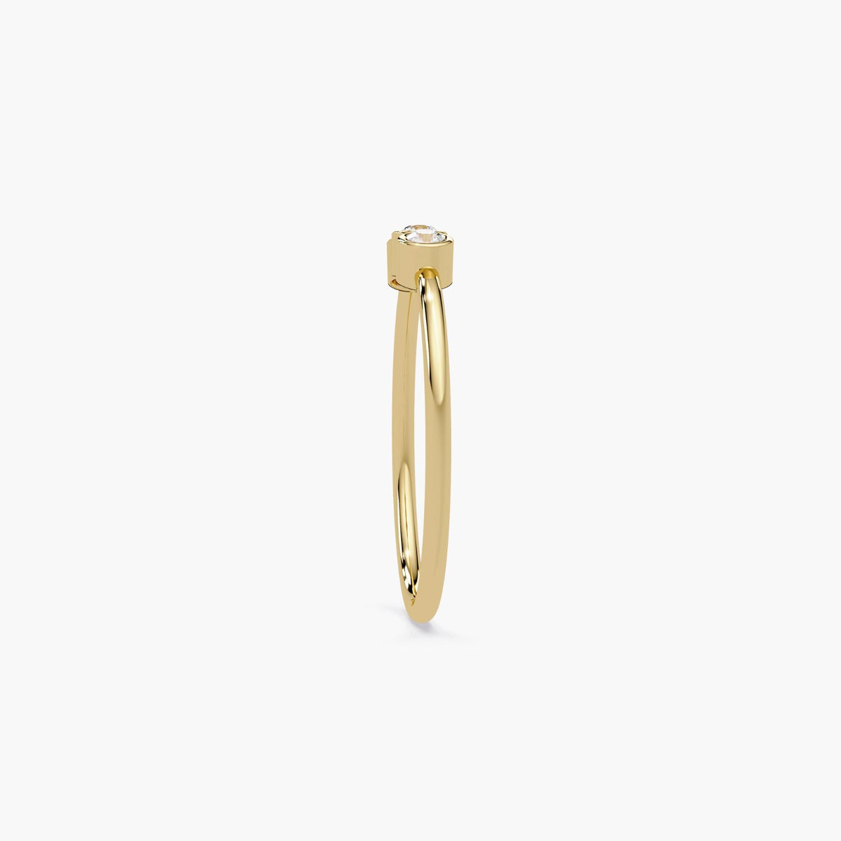 14k gold three stone diamond ring with bezel set natural diamonds.