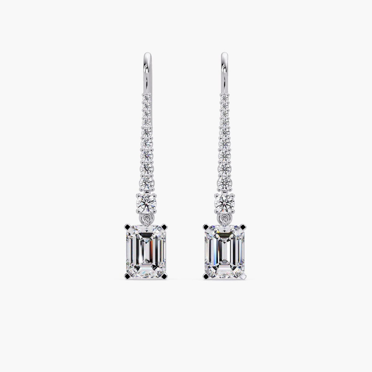 Emerald Cut Lab Diamond Drop Earrings: 14K Gold Pavé Dangle, 35mm