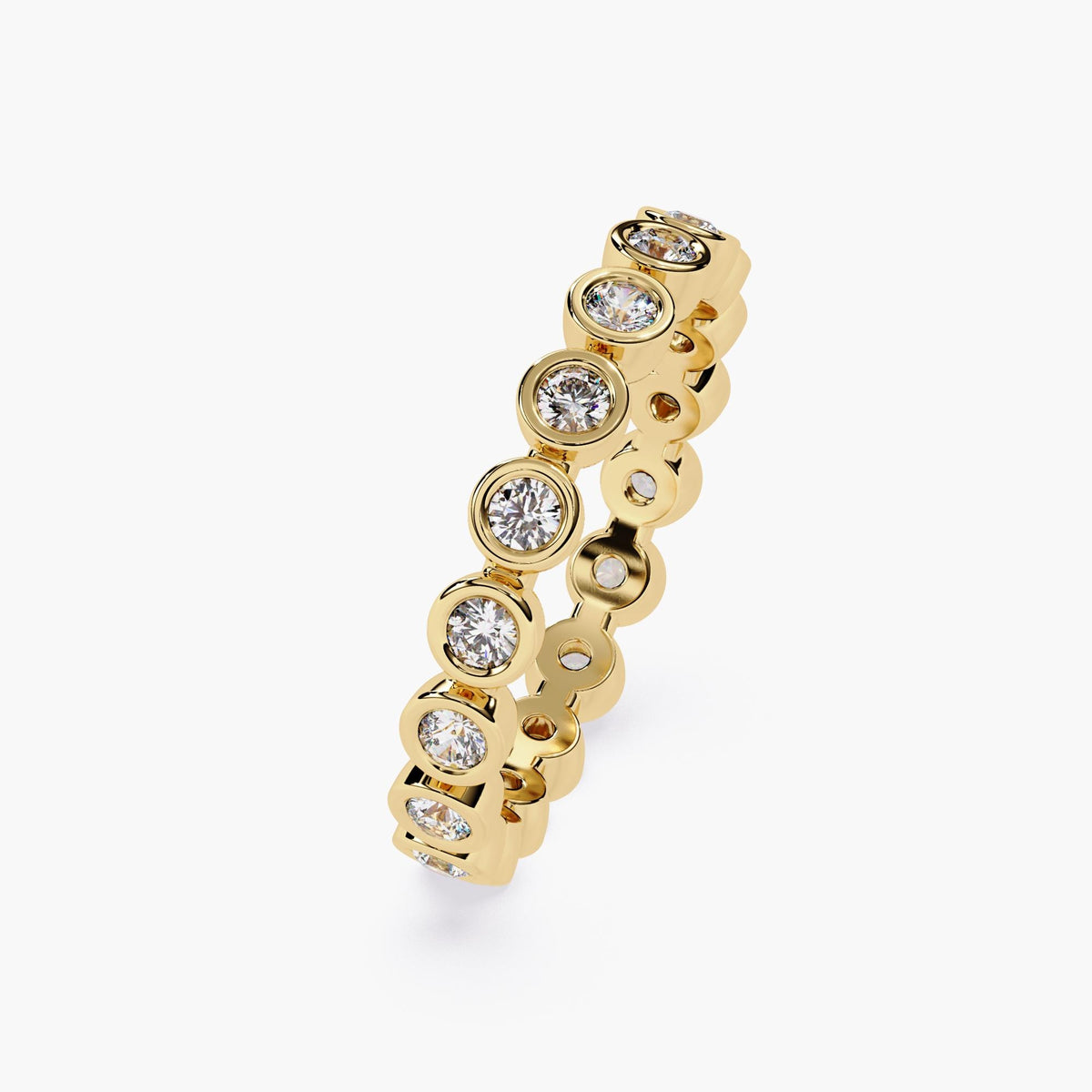 14K Gold Bezel Set Lab Diamond Eternity Band with Round Diamonds