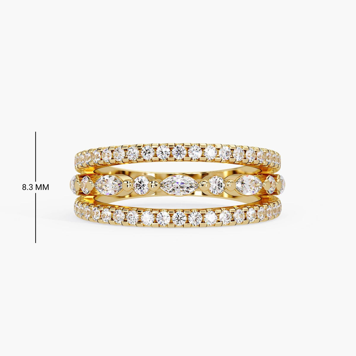 14K Gold Marquise & Round Lab Diamond Wide Band Ring (0.75 Ctw)