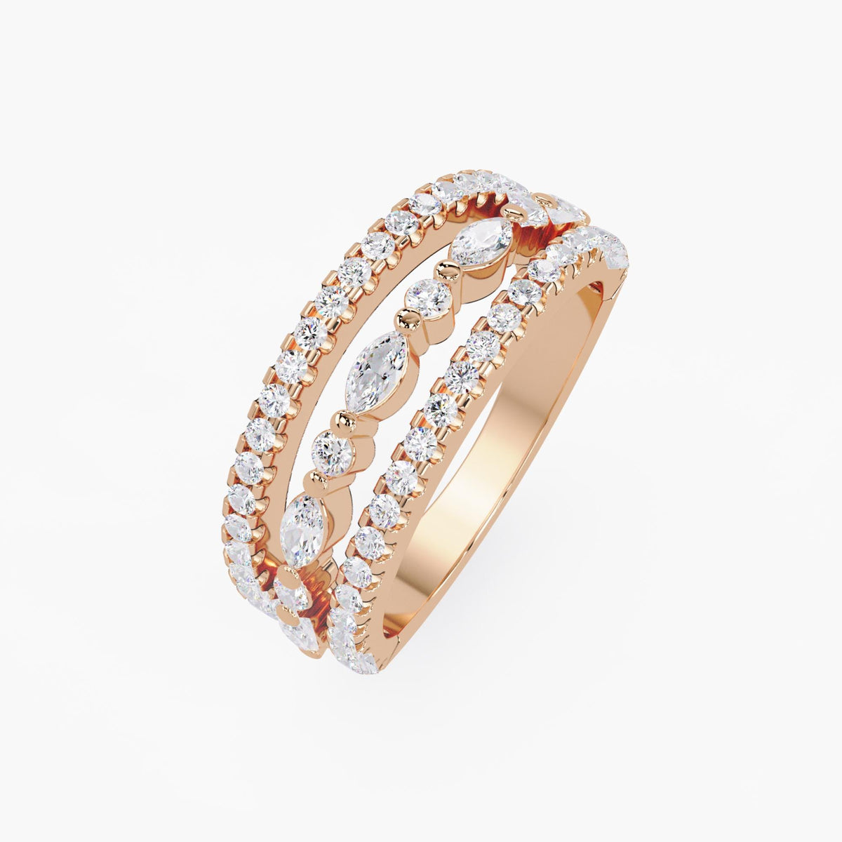 14K Gold Marquise & Round Lab Diamond Wide Band Ring (0.75 Ctw)