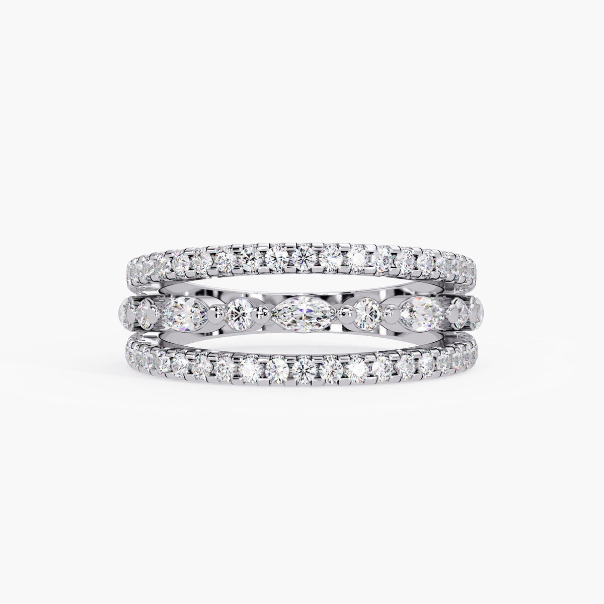 14K Gold Marquise & Round Lab Diamond Wide Band Ring (0.75 Ctw)