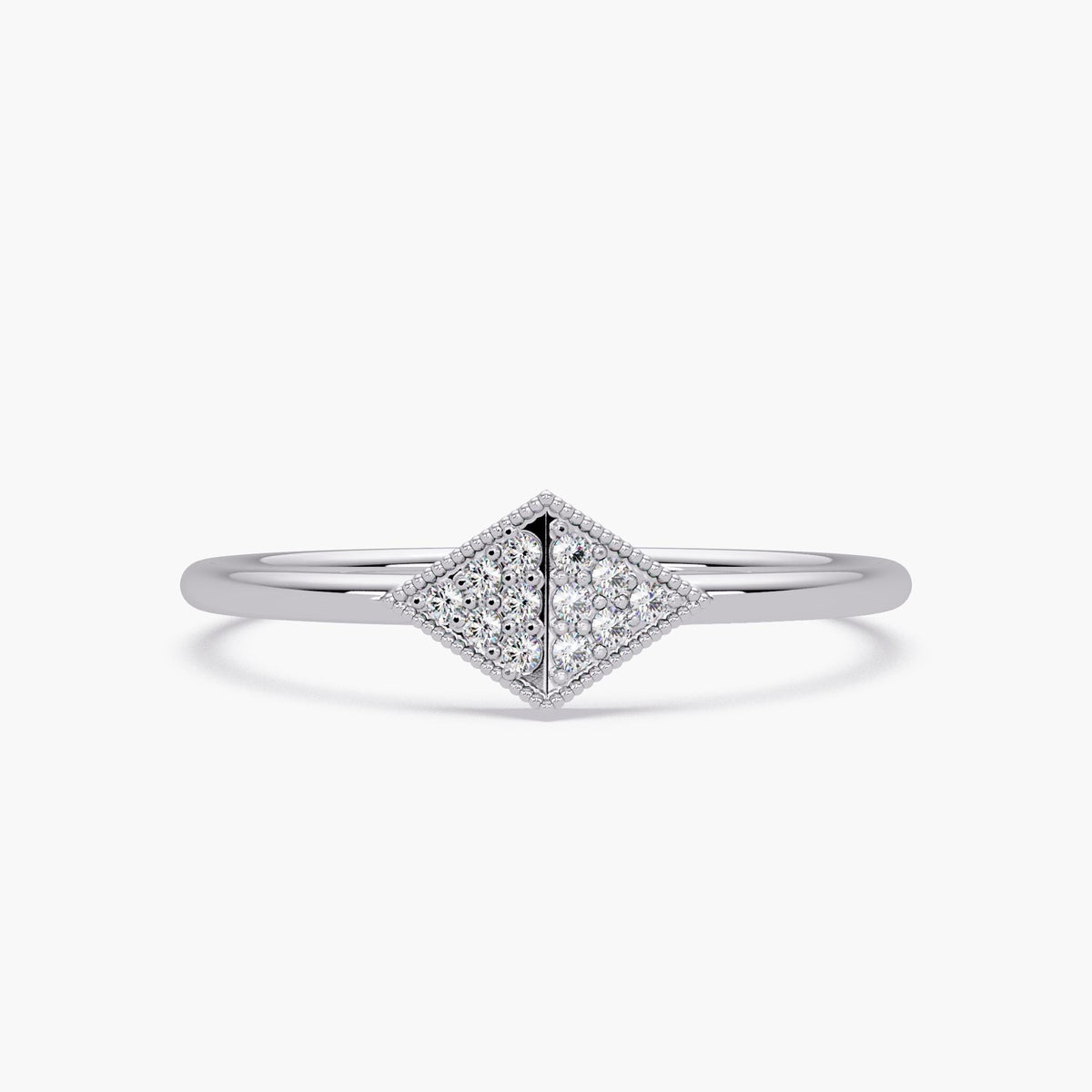 14K Solid Gold Geometric Diamond Ring: 0.05 Ctw Dainty Pave Band
