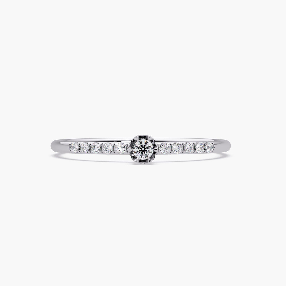 14k Gold Diamond Pave Band: Dainty Handmade Stacking Ring