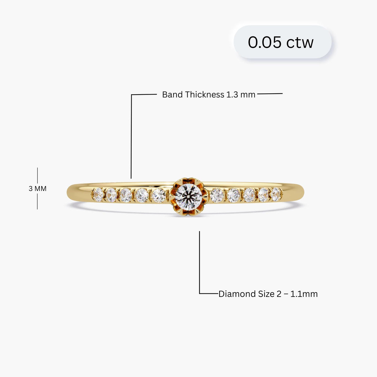 14k Gold Diamond Pave Band: Dainty Handmade Stacking Ring