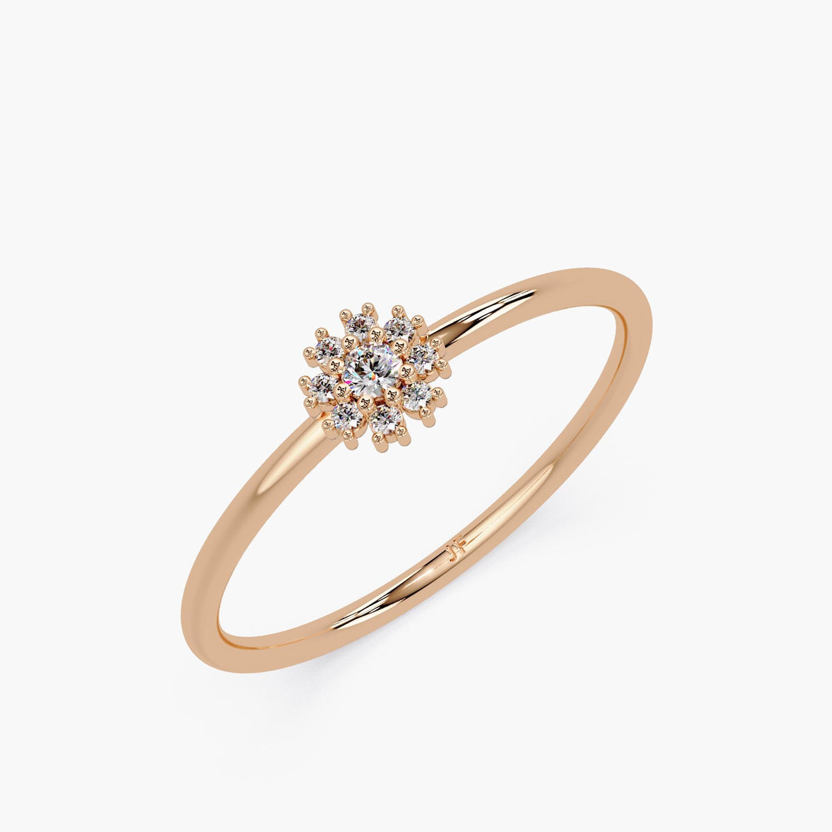 14k Gold Diamond Flower Ring: Dainty Cluster Band, Handmade Anniversary Gift