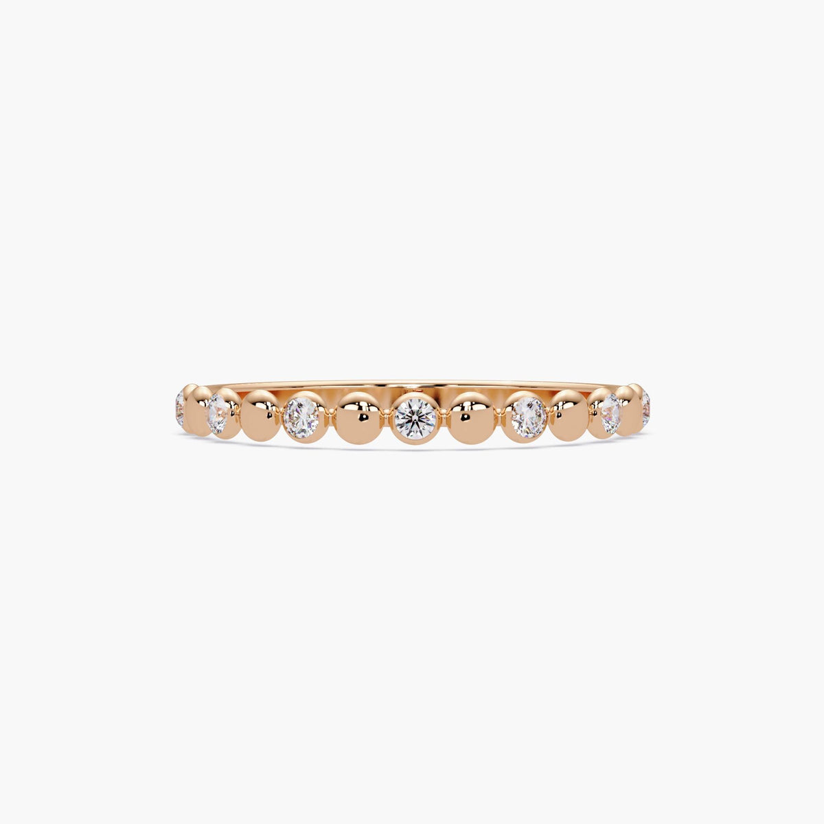 14K rose gold bubble diamond ring with natural round diamonds in bezel dot setting