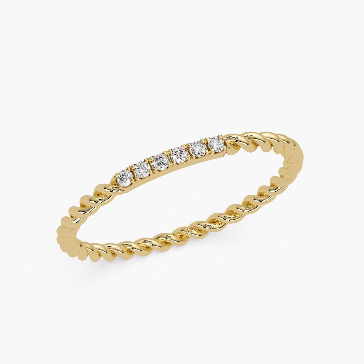 Dainty solid gold rope band with sparkling natural diamonds, minimalist stacking ring