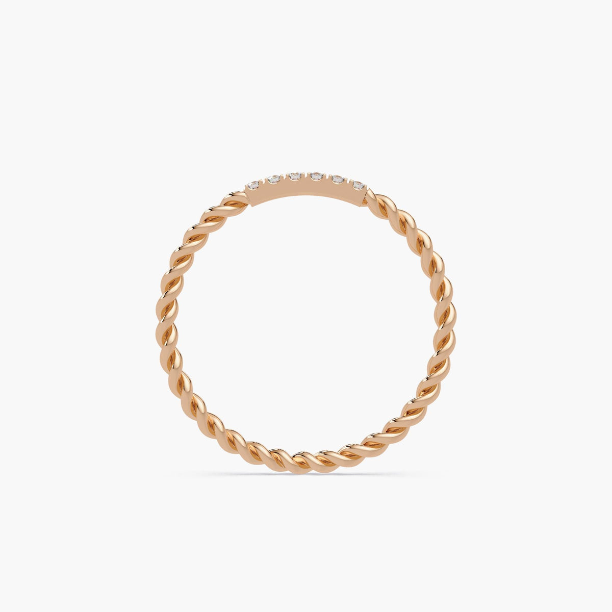 14k rose gold twisted rope diamond ring with six natural diamonds in pavé setting