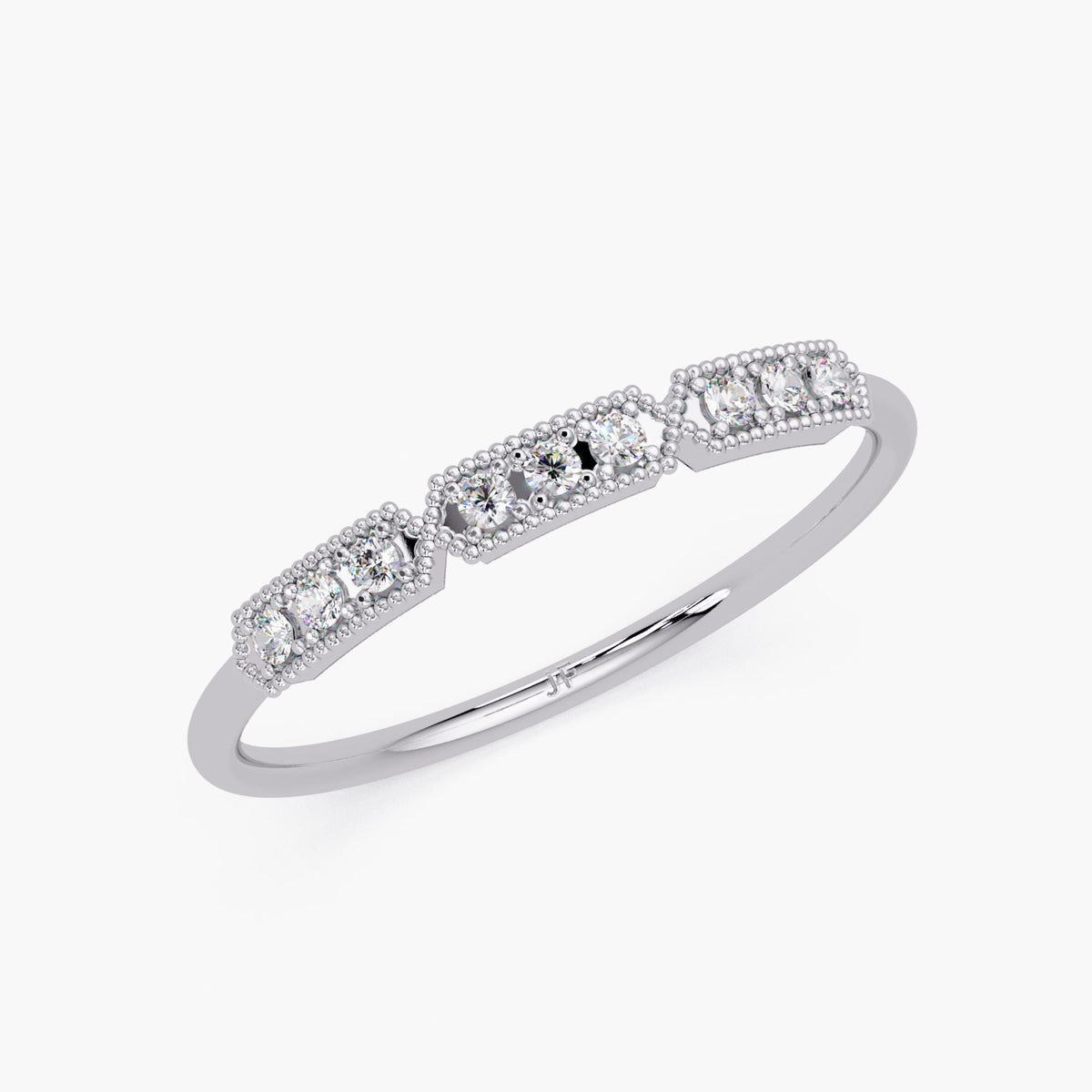 14k white gold Delicate anniversary band with petite diamonds.