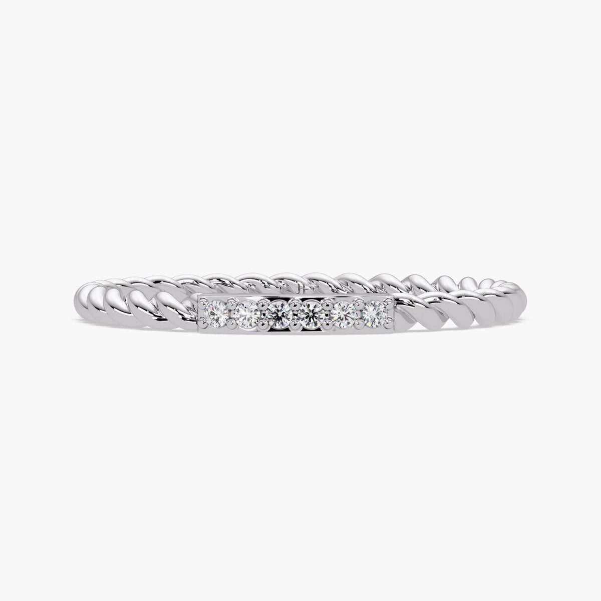 14k white gold twisted pavé diamond band with six natural diamonds