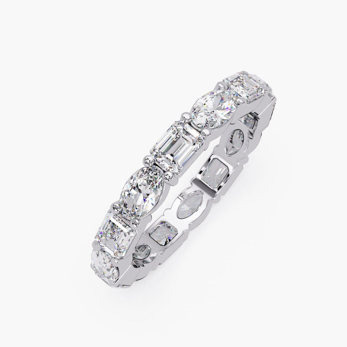 Lab grown diamond eternity wedding band in solid white gold.