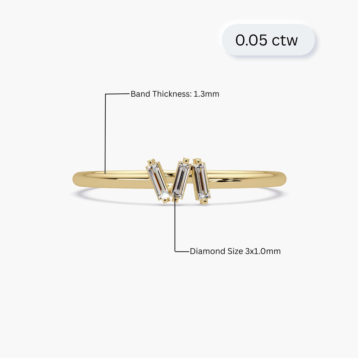 Scale illustration of gold diamond ring.