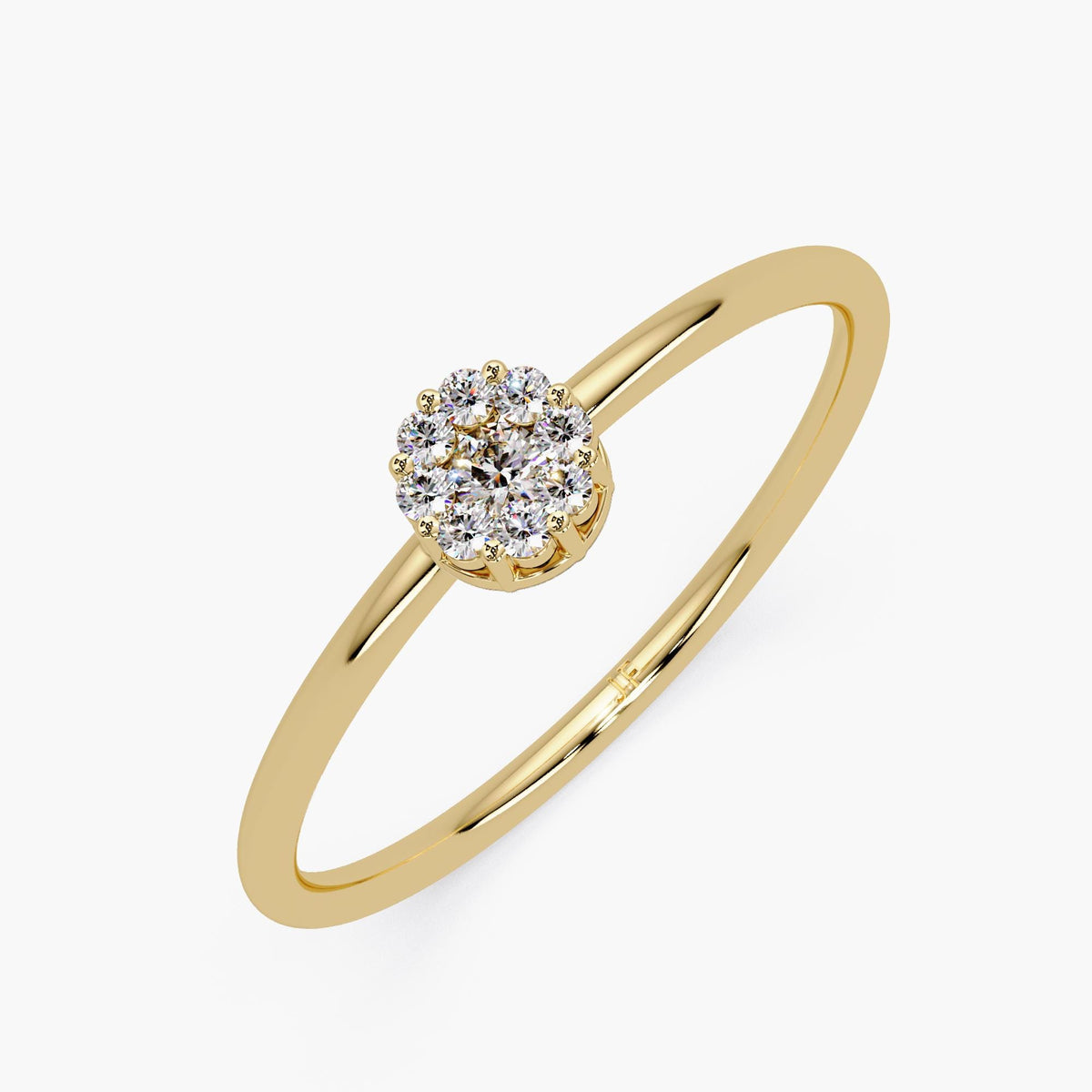 A delicate engagement ring featuring nine natural diamonds arranged in a sparkling cluster.