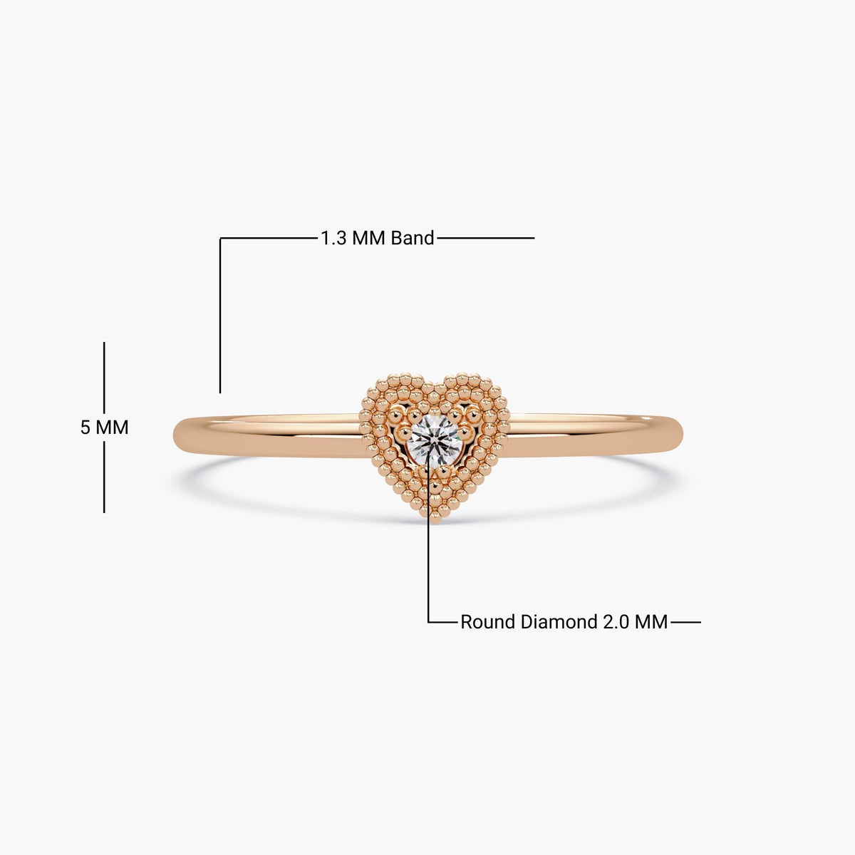 This heart ring in 14K rose gold is a meaningful gift for birthdays, anniversaries, or Christmas.