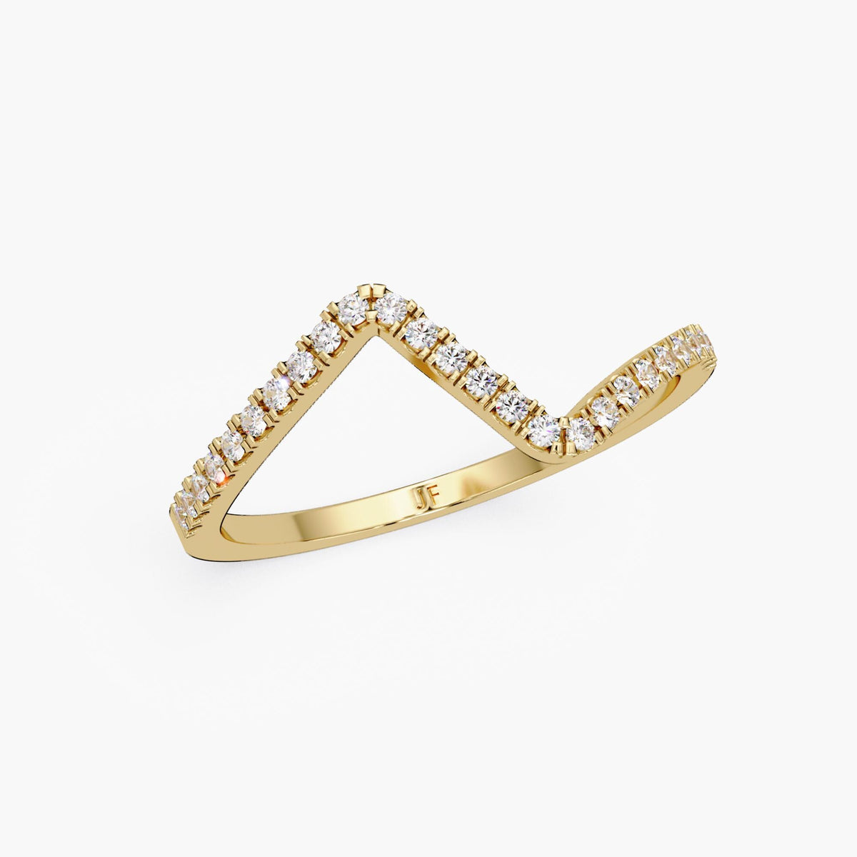 This is a 14K yellow gold chevron ring with natural diamonds set in a pave zigzag design.