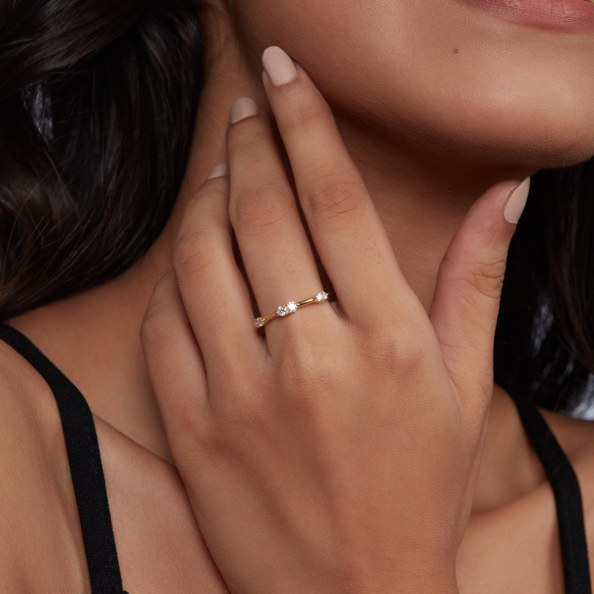 Thin Stackable Diamond Ring for Women, Minimalist Gold Diamond Ring, Slim Diamond Band, Simple Gold Round Diamond Band, Gift for Her