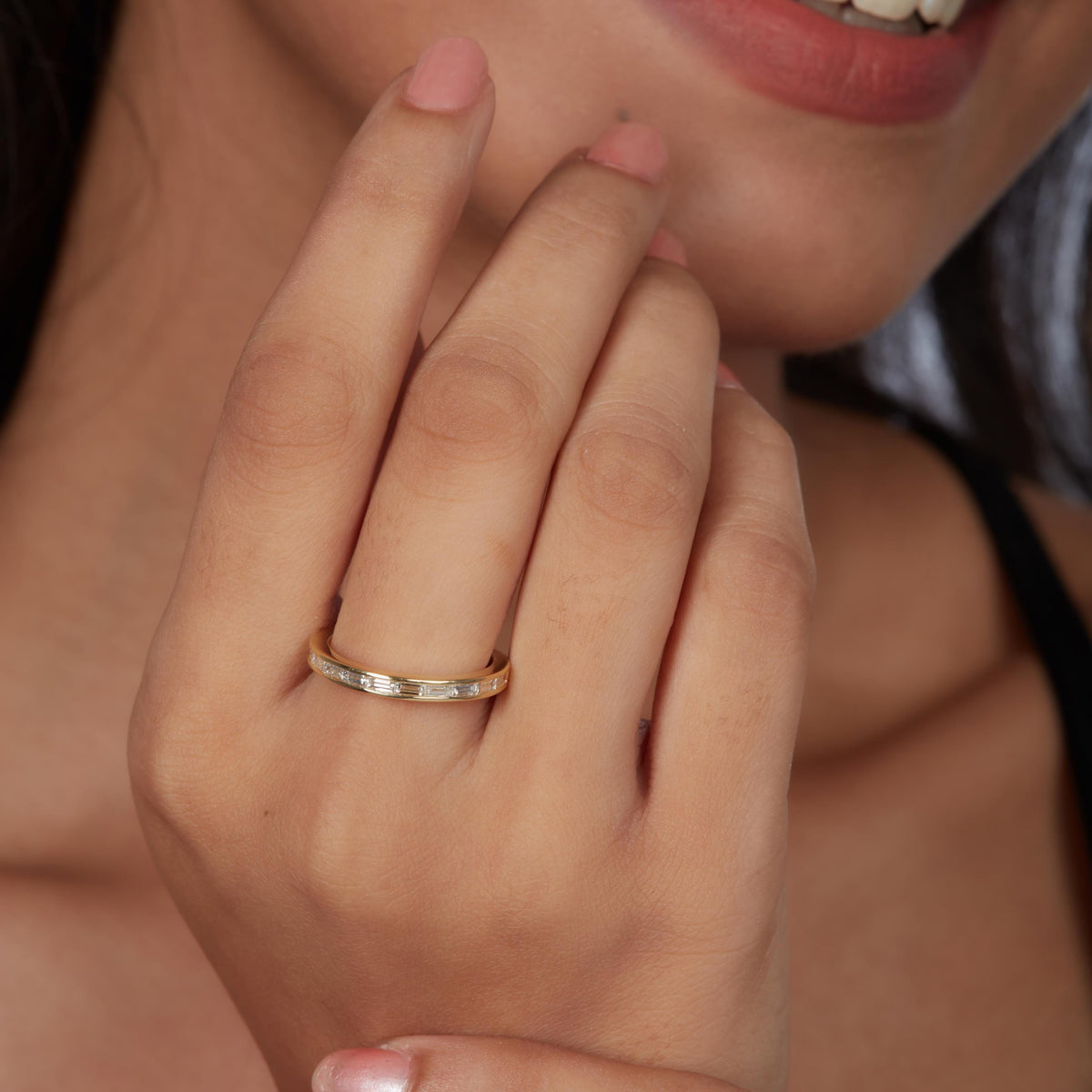 14K Gold Baguette Lab Diamond Band: Half Eternity Ring (0.22 ctw)