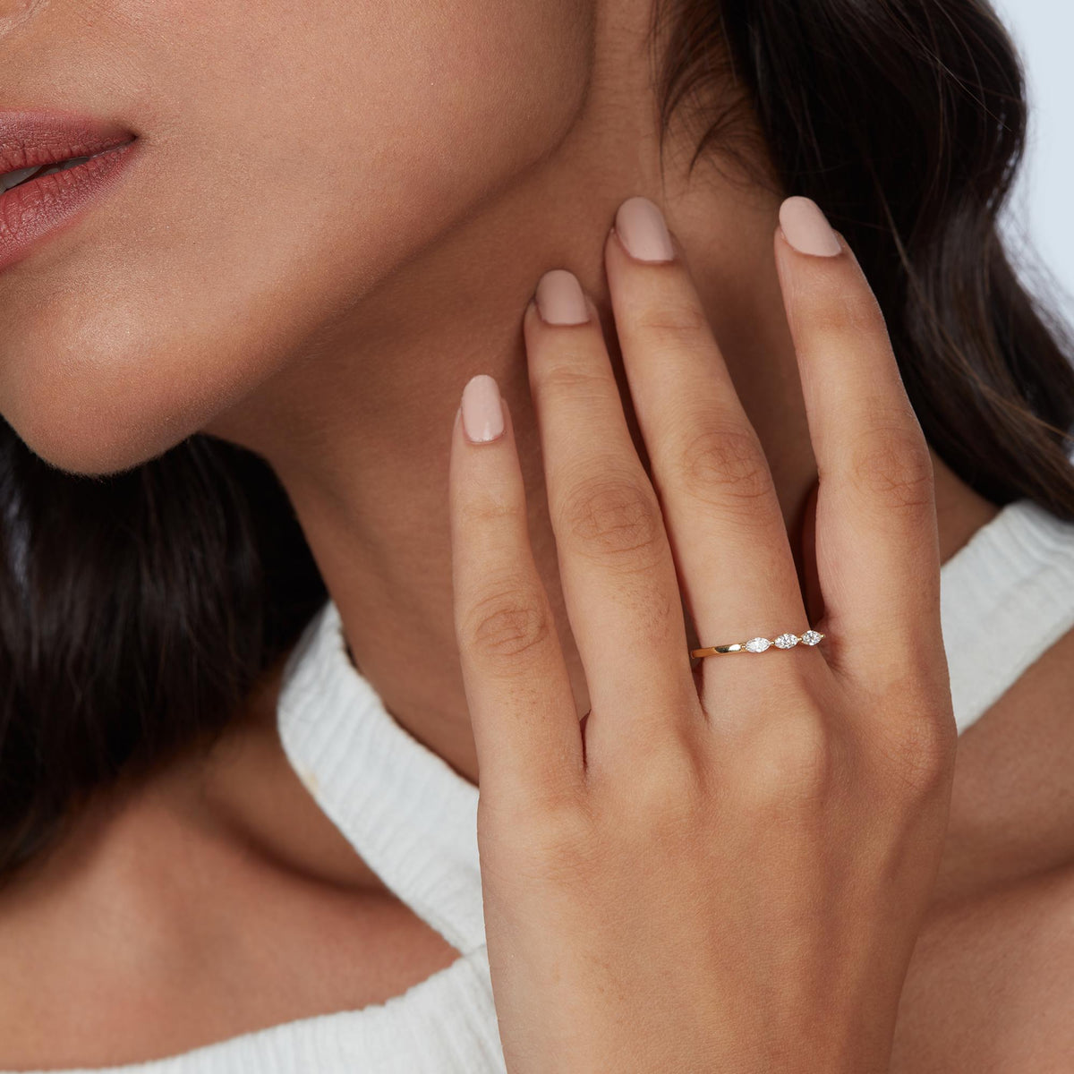 Marquise Diamond Wedding Band | Three Stone Gold Band | Shared Prong Ring | Diamond Bridal Ring | Bride to Be Gift | Dainty Gold Jewelry