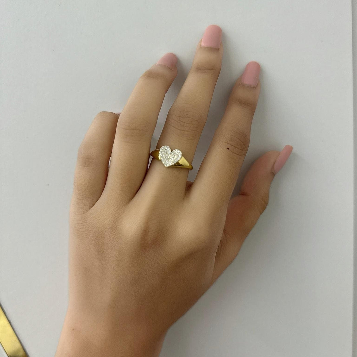 14K Gold Natural Diamond Pave Heart Ring, 0.20 CTW