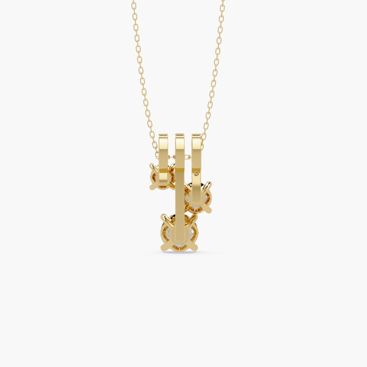 14K gold diamond pendant necklace showing prong setting and polished gallery design