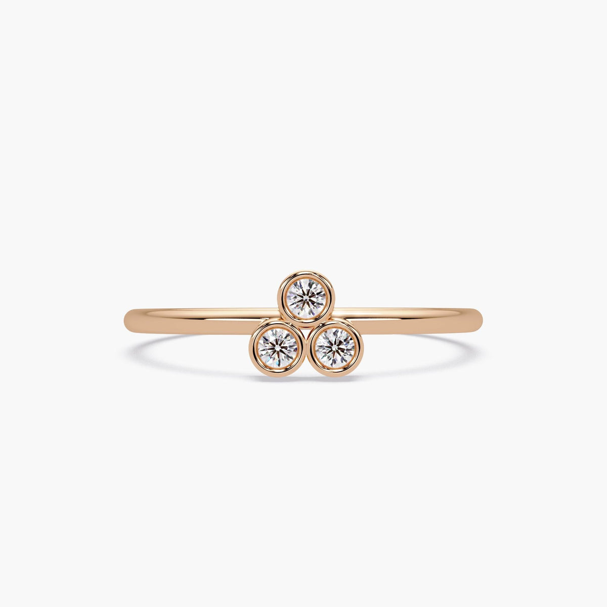 Triangle Diamond Ring in 14K Gold | Three Stone Bezel Natural Diamond Band | Dainty Stackable Gold Ring, Holiday Gift Jewelry