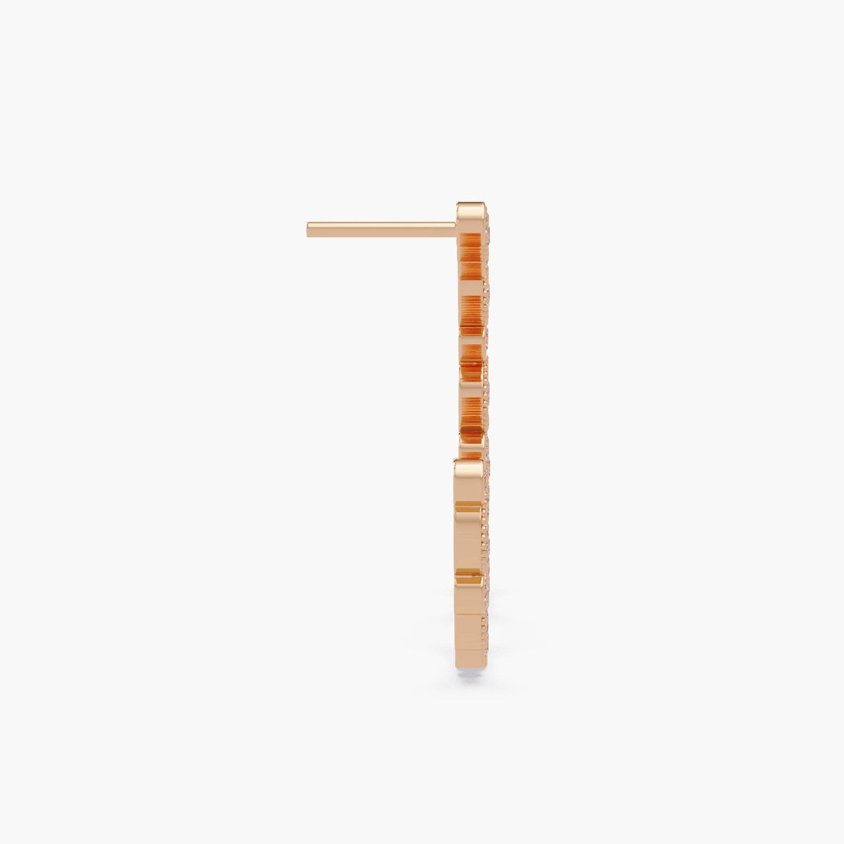 Side profile of gold hoop earrings showing sparkle.