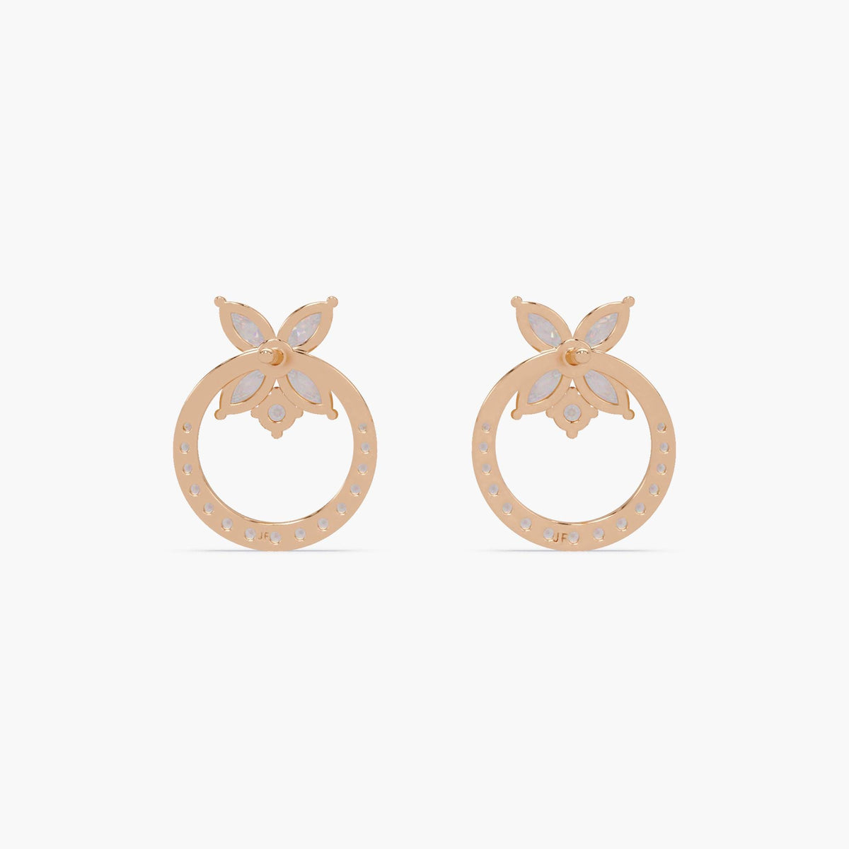 Anniversary gold diamond circle earrings, elegant floral stud hoops