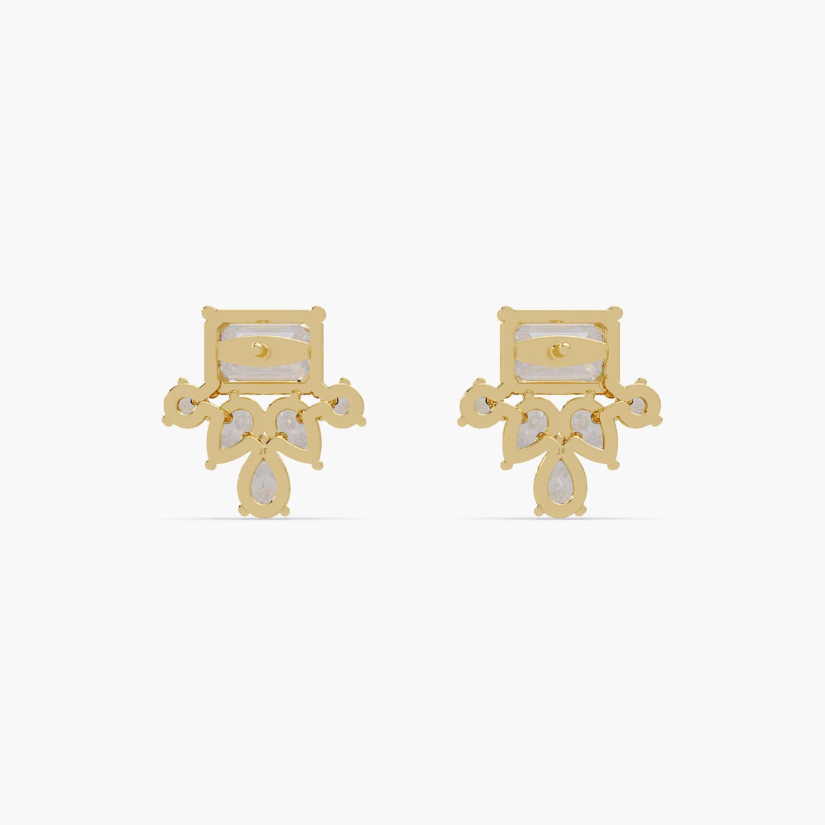 Eco-friendly 14k gold diamond cluster earrings with emerald and pear stones