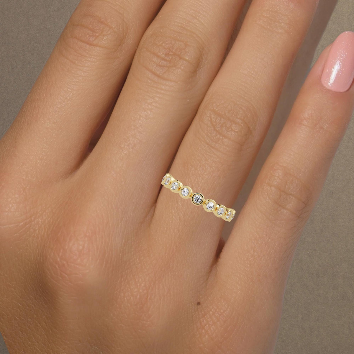 14K Gold Bezel Set Lab Diamond Eternity Band with Round Diamonds