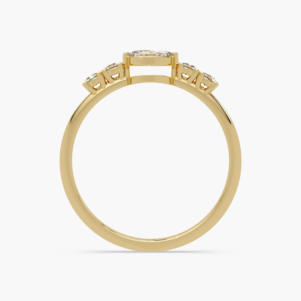 14K yellow gold marquise diamond ring with round side stones, 0.25ct lab-grown stacking ring for everyday wear or promise gift.