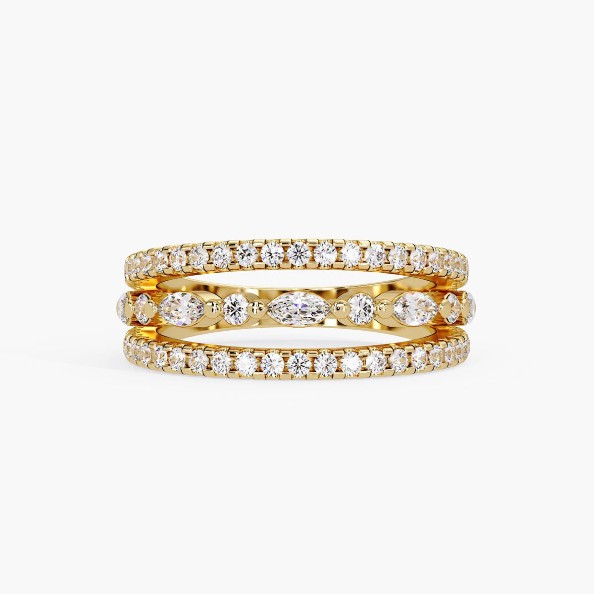 14K Gold Marquise & Round Lab Diamond Wide Band Ring (0.75 Ctw)