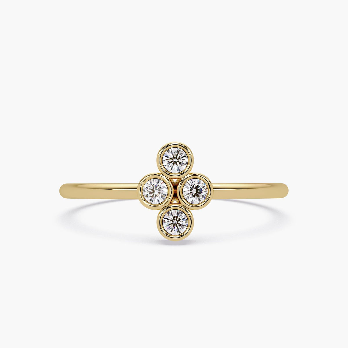 14k gold four stone diamond ring with bezel set natural diamonds.