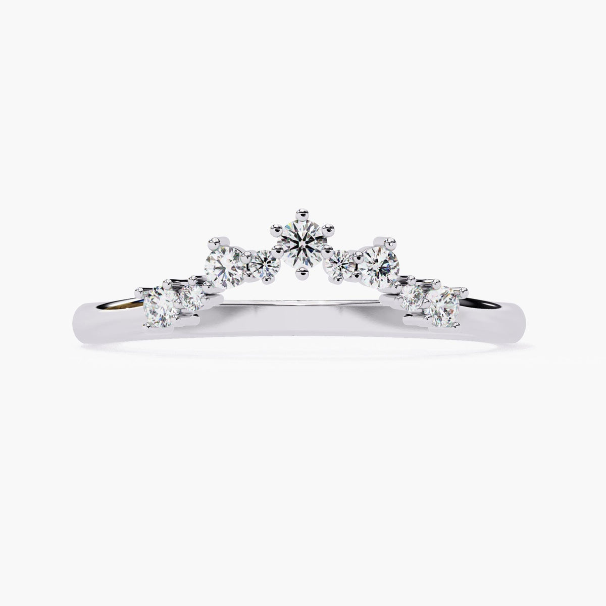 Tiara Lab Grown Diamond Ring Enhancer, Contour Nesting Ring, 14k Gold Curved V Shape Wedding Band, Unique Crown Dainty Bride Wedding Ring