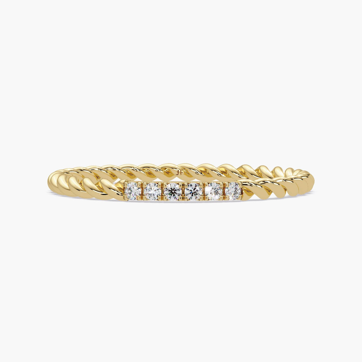 14k yellow gold twisted rope diamond ring with six natural diamonds in pavé setting