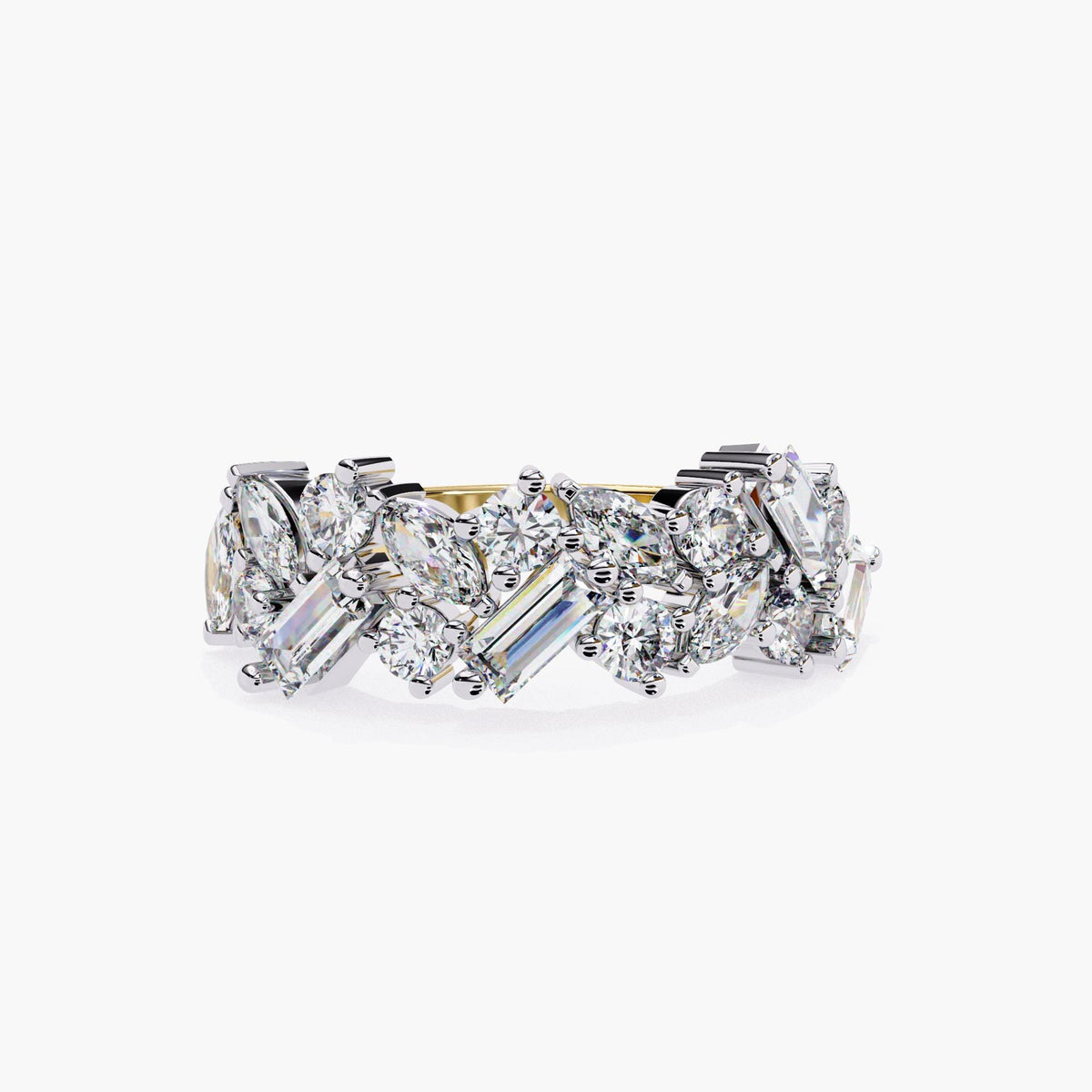 Cluster Baguette Oval Round Cut Lab Grown Diamond Ring, 14k White Yellow Rose Gold Push Gift Half Eternity Band, Geometric Statement Ring