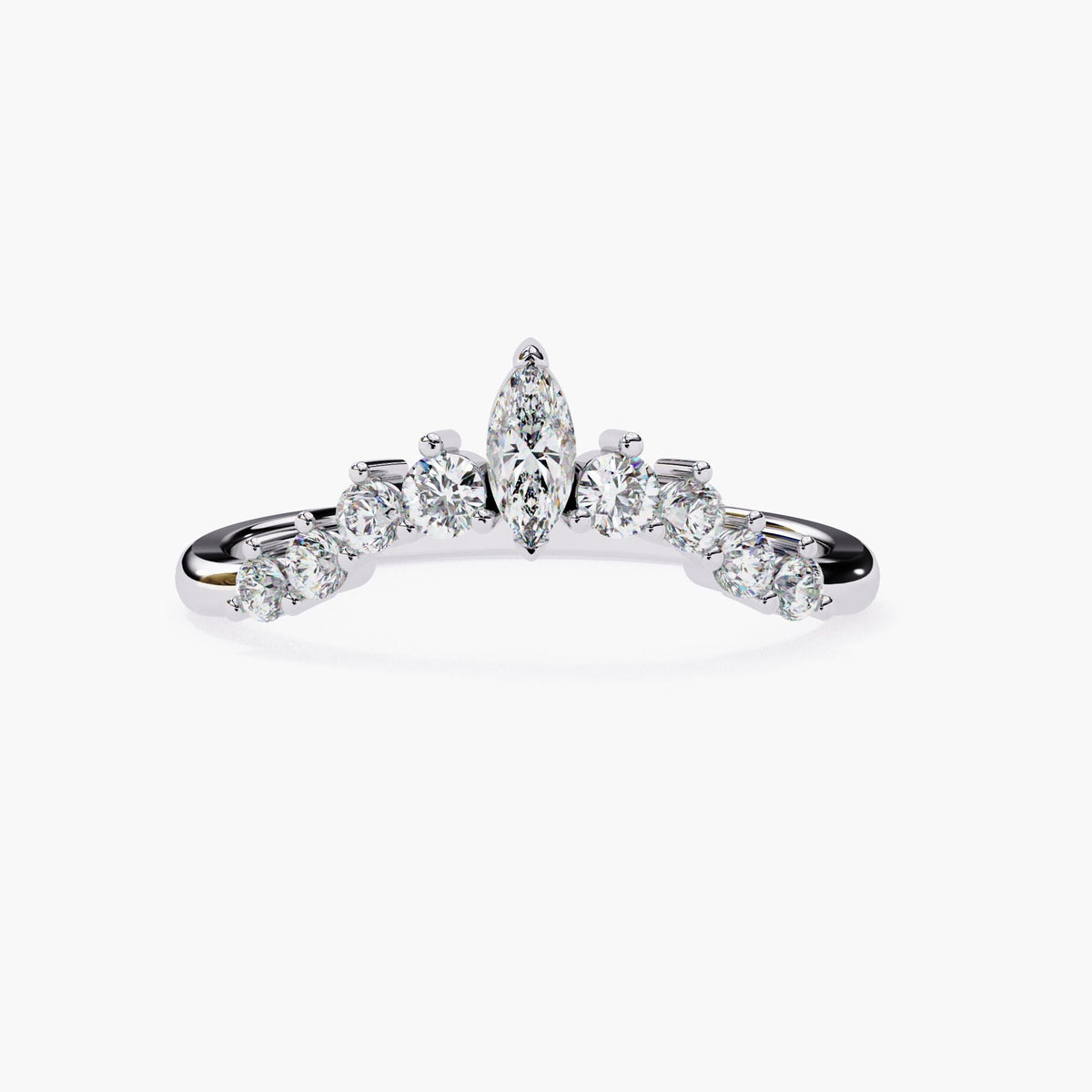 Tiara Diamond Ring, Lab Grown Diamond Nesting Ring, 14k Gold Curved V Shape Wedding Band, Unique Crown Delicate Dainty Bride Wedding Ring