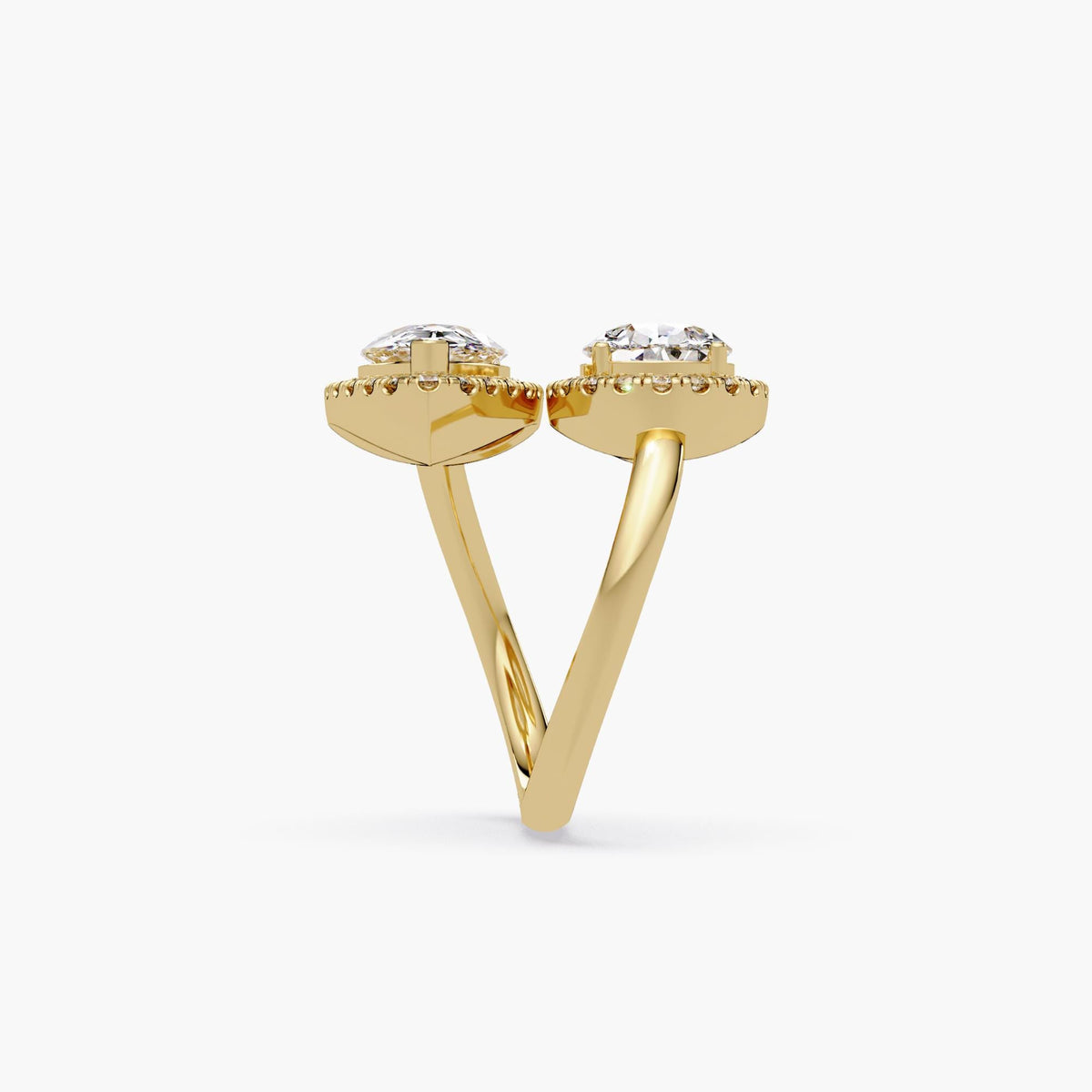 Double Pear Lab Diamond Halo Bypass Ring in 14K Solid Gold — 3.45 CTW IGI Certified Statement Design