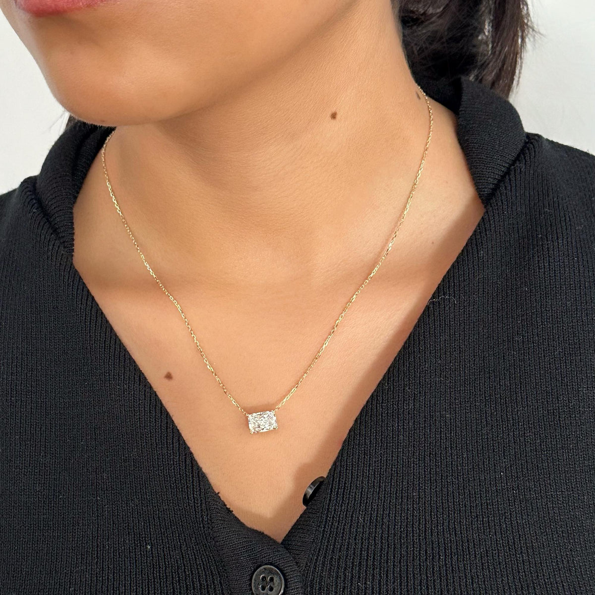 Radiant Cut Lab Grown Diamond Solitaire Necklace - 14k Gold, 18 Inch