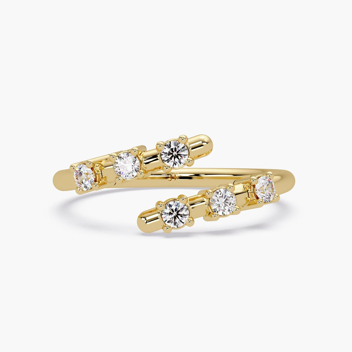 Adjustable open diamond ring in 14K solid gold, featuring two staggered rows of round lab-grown diamonds in a modern bypass silhouette — perfect as a minimalist stacking band, pinky ring, or everyday gold gift for birthdays, anniversaries, or personal milestones.
