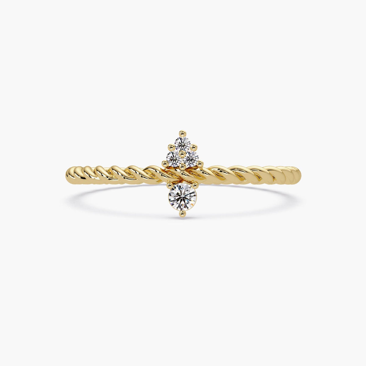 Twisted Rope Diamond Ring, Gold Diamond Solitaire Ring, Handmade Stackable, Minimalist Ring, Braided Promise Rings, 14k Twisted Rope Ring